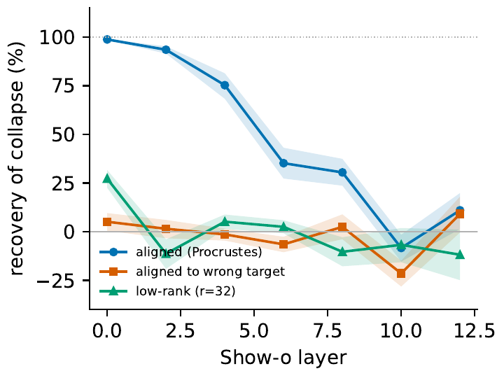A fixed orthogonal map recovers the cross-pass swap collapse on Show-o.